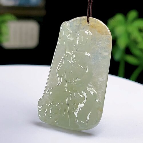 正品缅甸料翡翠玉石冰飘黄地藏菩萨吊坠天然A货地藏王玉坠男女款