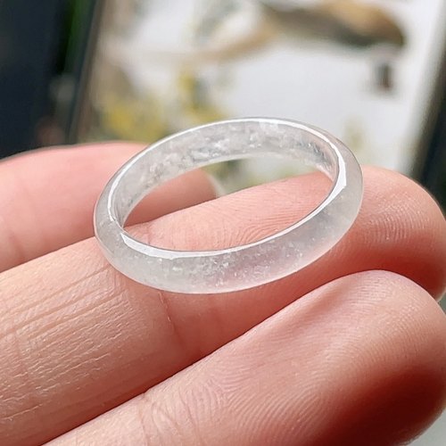 17号缅甸料玉翡翠戒指玉戒圈保真天然A货白冰玉指环素圈介指细边