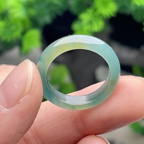 20号天然翡翠A货蓝水黄翡双彩玉指冰戒指尾戒男女戒圈宽边情侣