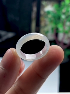 20号19.3mm天然A货老坑冰种淡乌鸡玉指环 缅甸料玉石翡翠冰润戒指