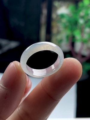 20号19.3mm天然A货老坑冰种淡乌鸡玉指环 缅甸料玉石翡翠冰润戒指