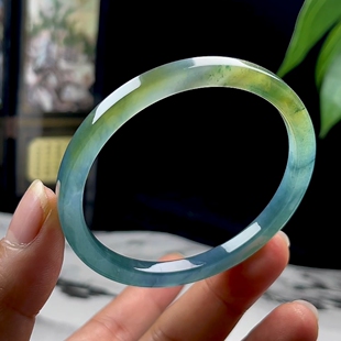 59MM翡翠方镯大圈口保真天然A货玉石双彩蓝黄玉镯子直边手镯女款