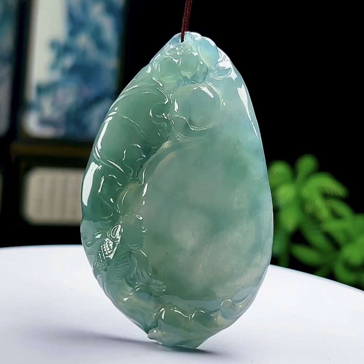 保真天然A货玉石招财锦鲤鱼玉坠荷叶鱼缅甸翡翠双彩年年有余吊坠