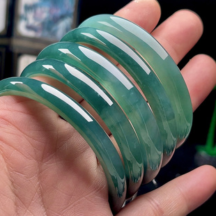 50-60圈口正品A货翡翠手镯女圆镯中宽正装蓝水冰绿玉石天然玉镯子
