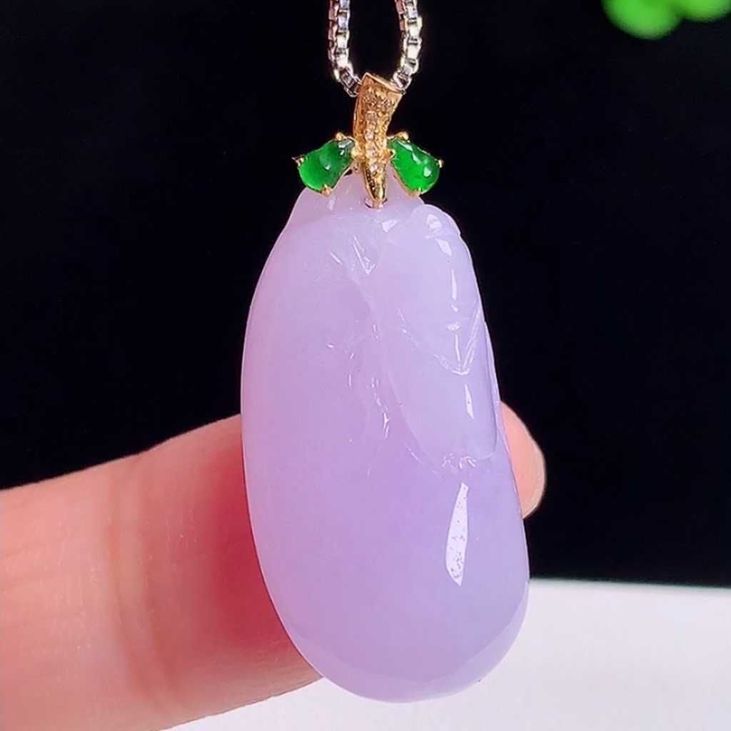 天然玉石18k金镶嵌紫罗兰福瓜吊坠玉瓜挂件缅甸料A货翡翠福挂玉坠