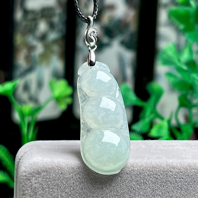 缅甸料 翡翠福豆吊坠老坑冰底天然A货玉石四季豆玉坠女聪明豆玉佩