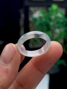 20号19.3mm缅甸料玉石翡翠冰种宽边指环 天然A货半山水冰乌鸡戒指