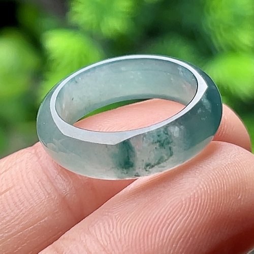 10号天然玉石A货翡翠蓝绿飘花方戒指男女款正品玉戒圈飘绿指环
