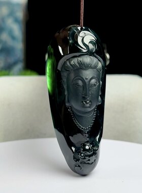 正品缅甸料玉石墨翠观音头吊坠天然A货翡翠玉观音玉坠观世音厚装