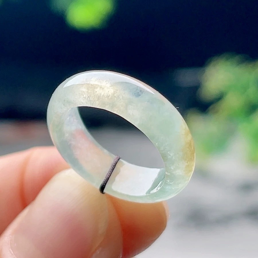 10号天然A货翡翠戒指玉戒圈缅甸料冰种飘黄翡指环男女玉石玉环