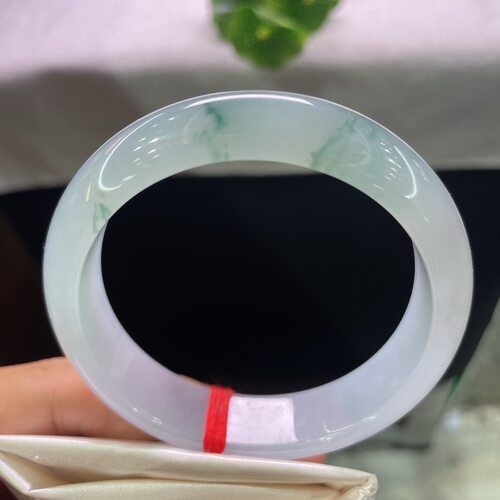 精品58-59圈口翡翠手镯缅甸料A货天然玉石冰飘花正圈平安镯玉镯子