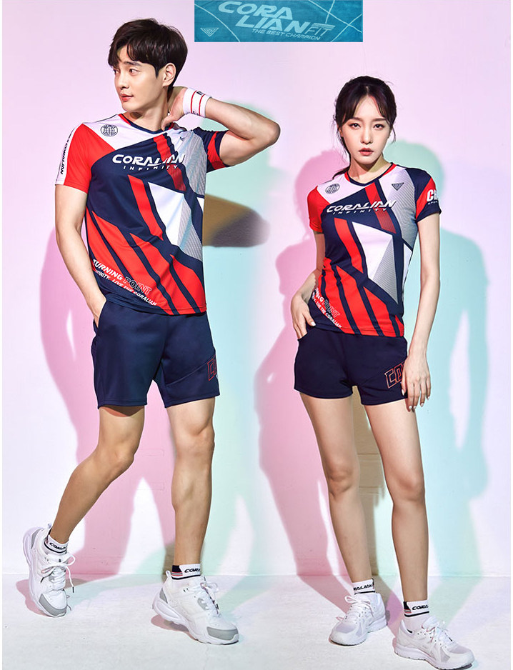 可莱安韩国羽毛球服女套装夏季新款男款上衣时尚透气速干运动短袖