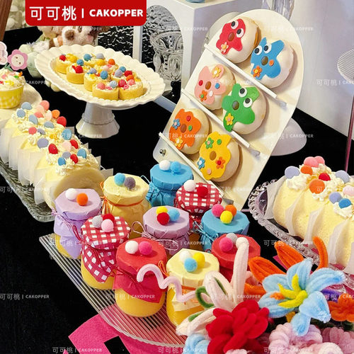 网红派对甜品台多巴胺布置推推乐贴纸thankyou插牌慕斯杯木质摆件