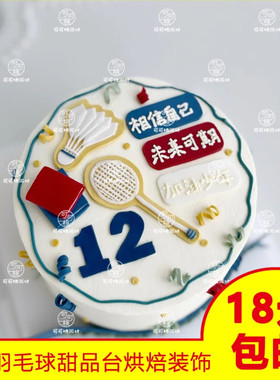 祝福语蛋糕加油少年体育运动羽毛球主题生日蛋糕装饰摆件插件插牌