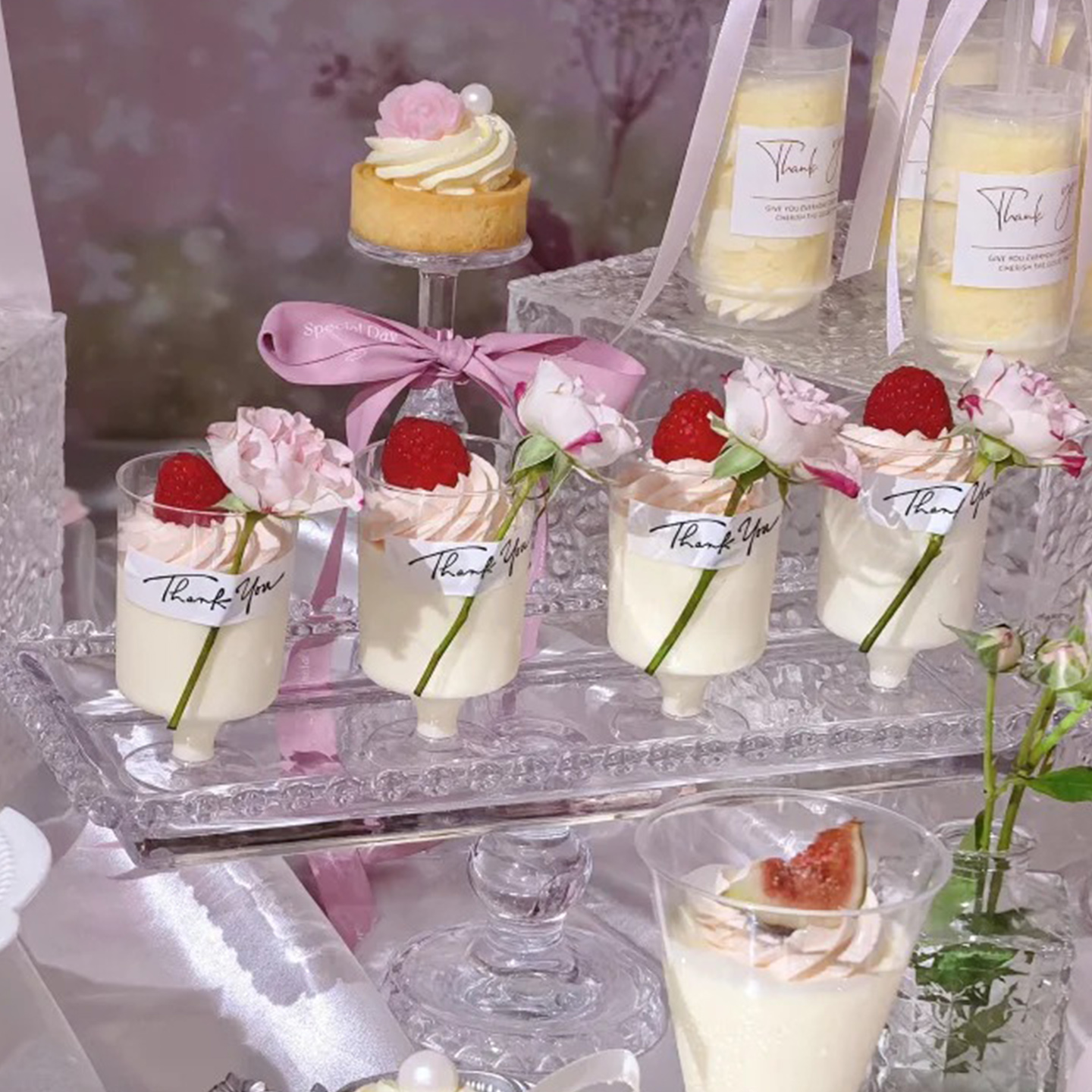 慕斯杯贴纸长条thankyou不干胶贴粉色系婚礼甜品台烘焙装饰品配件