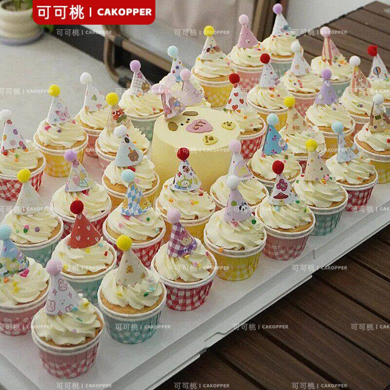 六一小狗卷蛋糕装饰摆件迷你毛球帽子韩式卡通可爱节日插件