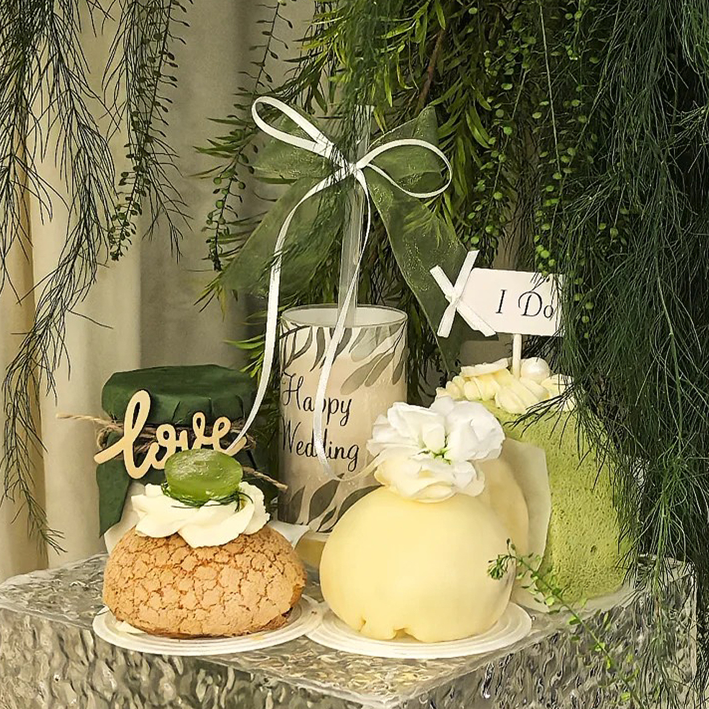 绿色婚礼甜品台装饰推推乐贴纸布丁杯封口纸烘焙蛋糕I do插牌插卡