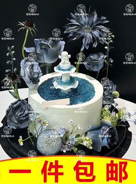 网红七夕情人节蛋糕装饰摆件塑料许愿池罗马柱小天使唯美甜品装扮