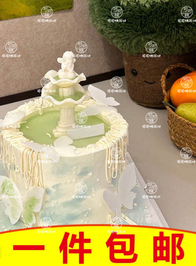 小天使许愿池生日蛋糕装饰摆件复古水柱喷泉格桑花硅胶模具巧克力