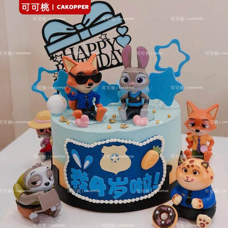 疯狂动物城蛋糕摆件插牌甜品台装饰贴纸兔子朱迪尼克儿童生日插件