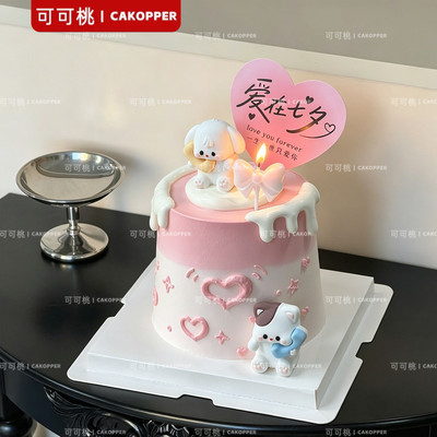 可爱软胶打电话猫狗蛋糕烘焙插件情侣纪念日生日甜品台装饰小摆件
