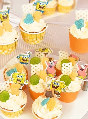 海绵宝宝主题生日蛋糕装饰插件甜品台装扮配件烘焙用品派大星小蜗