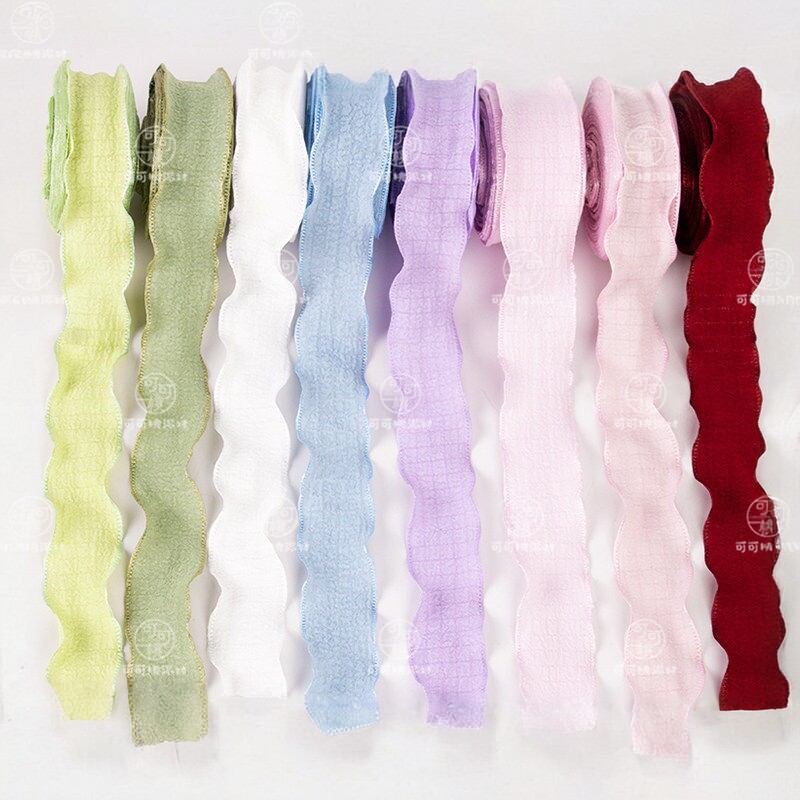 荷叶花边褶皱丝带甜品台diy蝴蝶结亚麻绸带泡泡波浪烘焙装饰包装