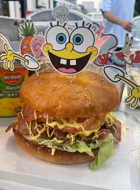 网红海绵宝宝派大星蛋糕装饰插件卡通创意男孩儿童生日甜品台摆件