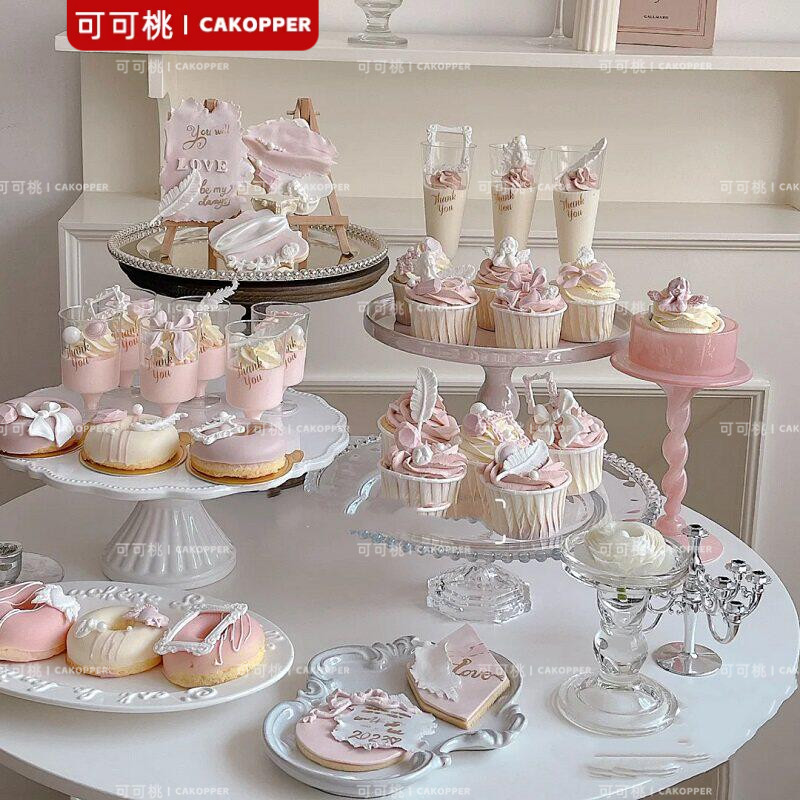 粉色甜品台装饰订婚蛋糕婚礼插件推推乐筒慕斯杯贴纸杯子摆件中式