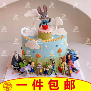 兔子警官朱迪尼克疯狂动物城主题蛋糕装饰摆件树懒闪电羊市长玩偶