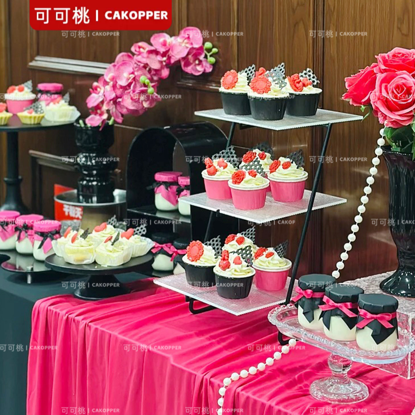 玫粉色订婚宴甜品台装饰婚礼推推乐贴纸木质love摆件纸杯蛋糕插件