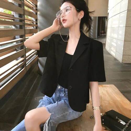 小个子设计感小众显瘦西服短袖