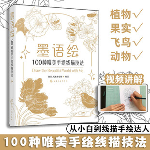 随书附赠视频讲解 墨语绘 100种唯美手绘线描技法 手绘线条构图技法造型结构 手绘步骤图解 花鸟植物手绘插画设计零基础教程入门书