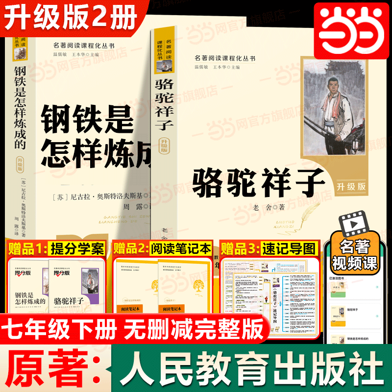 当当网 人教版骆驼祥子和钢铁是怎样炼成的 人民教育出版社海底两万里七年级下册书必读正版原著完整版初一中学生课外阅读书籍名著