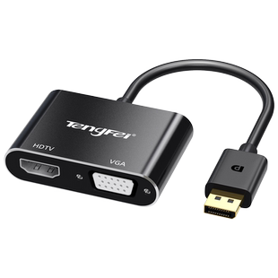 腾飞DP转HDMI4K转换器vga转接头一分二电脑外接显示器投影仪电视