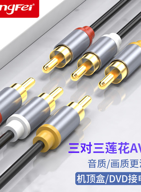 腾飞三对三莲花AV线音频线dvd线机顶盒子老电视机信号连接高清晰红黄白三色插头3对3视频线输出rca加延长线