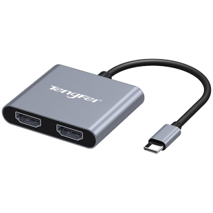 腾飞typec转HDMI一分二异显电脑分屏显示器多屏扩展坞双hdmi接口分屏器适用MacBook笔记本4K60hz高清分配器