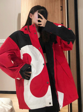 S大Logo标志冲锋衣字母拼接山地夹克男女情侣同款滑雪服户外外套