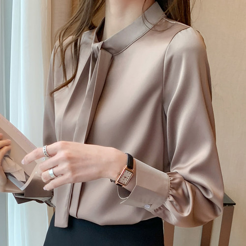 100%真丝衬衫女长袖2025春秋新款设计感小众飘带蝴蝶结桑蚕丝上衣