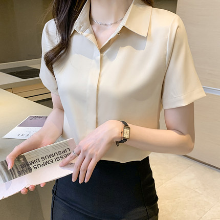 白领哥弟新重磅真丝衬衫女短袖2025夏季款气质职业桑蚕丝T恤上衣