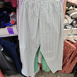 女睡裤泡泡棉薄款单条花色随机均码舒适老款家居裤透气春夏棉布