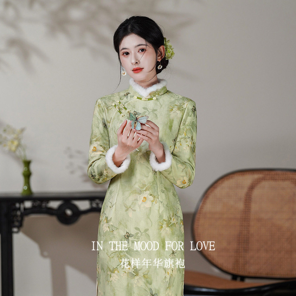 四小姐花样年华旗袍新中式绝美收腰显瘦连衣裙冬装复古高端气质,女装/女士精品,旗袍,淘宝优惠券,粉丝福利购,淘宝优惠卷