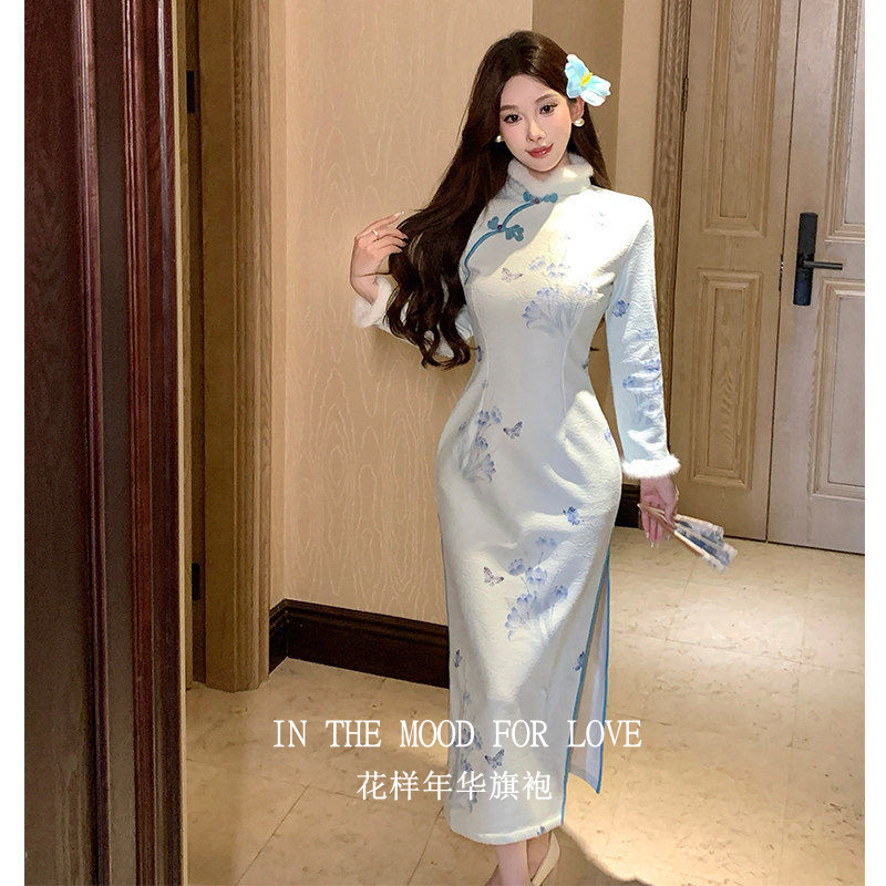 四小姐花样年华旗袍冬季加绒加厚连衣裙长袖订婚礼服新中式开叉,女装/女士精品,旗袍,淘宝优惠券,粉丝福利购,淘宝优惠卷