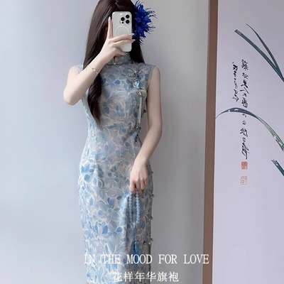 四小姐花样年华旗袍全开襟古法2025夏季无袖新中式日常素雅连衣裙