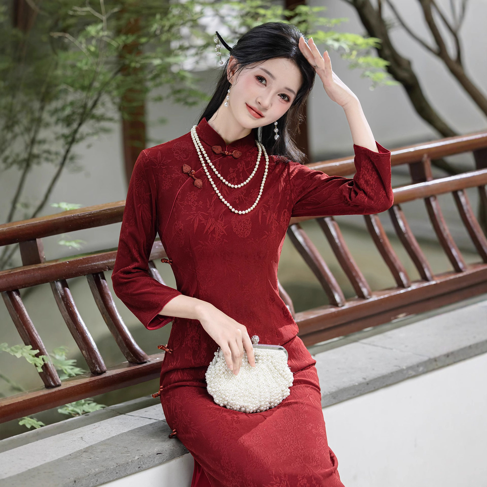 四小姐花样年华旗袍复古红色长袖女小个子年轻款短款新中式2025秋
