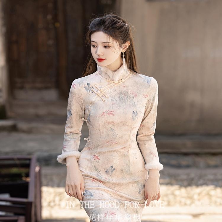 【花样年华旗袍】2025新款年轻改良中式少女日常加绒气质冬连衣裙