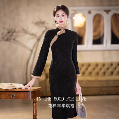 新中式黑色加绒连衣裙