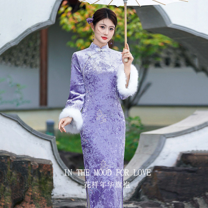 2025新款紫色刺绣国风长袖女