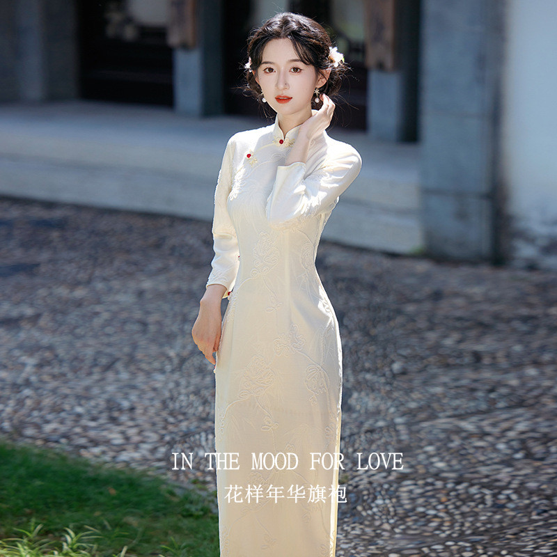 四小姐花样年华旗袍白色订婚日常可穿女新中式改良连衣裙绣花