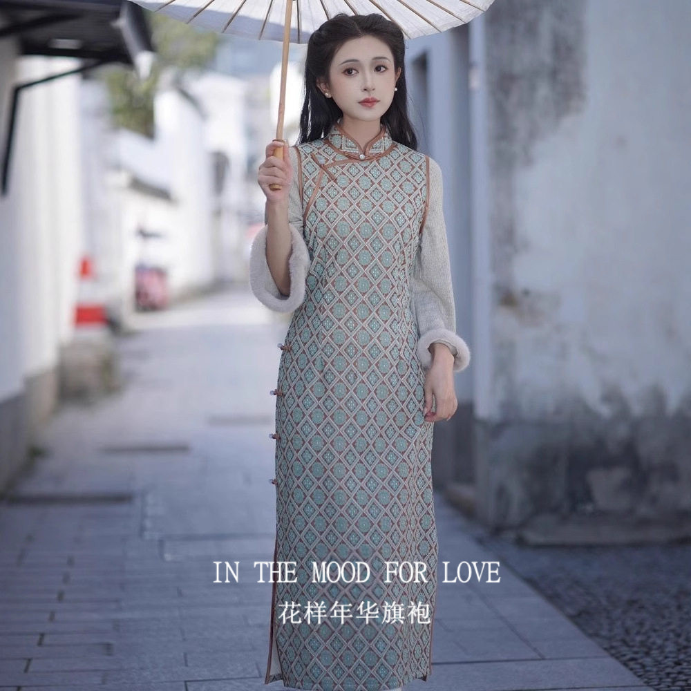 绿色雪尼尔倒大袖加绒冬装